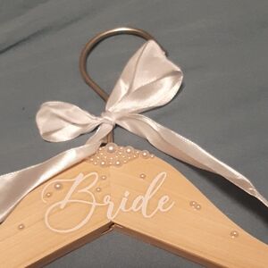 Bride Wooden Wedding Hanger with White Satin Bow